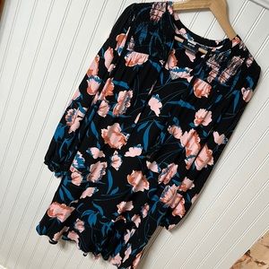 Anthropologie Long Sleeve Short Black Floral Dress Size 12